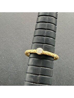 FAS 925 Sterling Silver Gold-Plated Ring Bezel-Set Stone Size 6.5